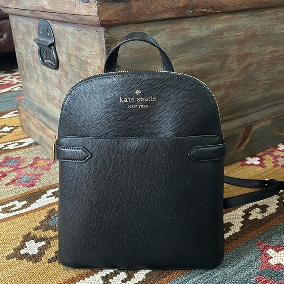 Kate Spade Staci Dome Medium Backpack Bag Black Saffiano leather - Picture 1 of 5